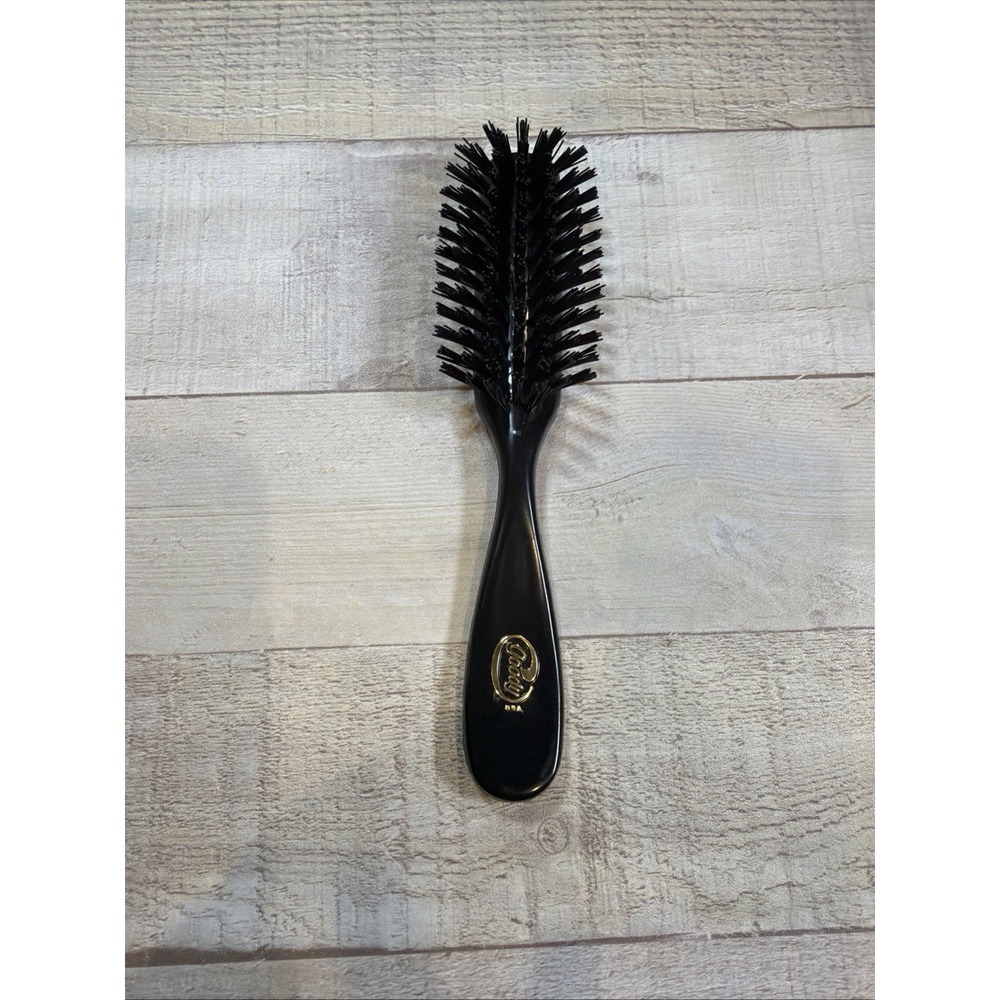 Vintage Goody USA Black Round Styling Hair Brush Gold Logo Dense Bristles